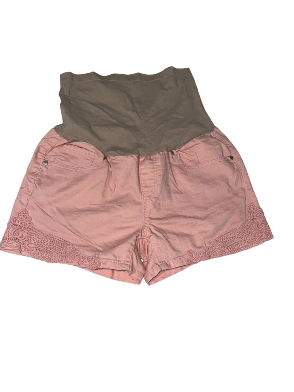 Bella Vida Maternity Pink Lace Trim Shorts With Stretch Belly Panel Size L